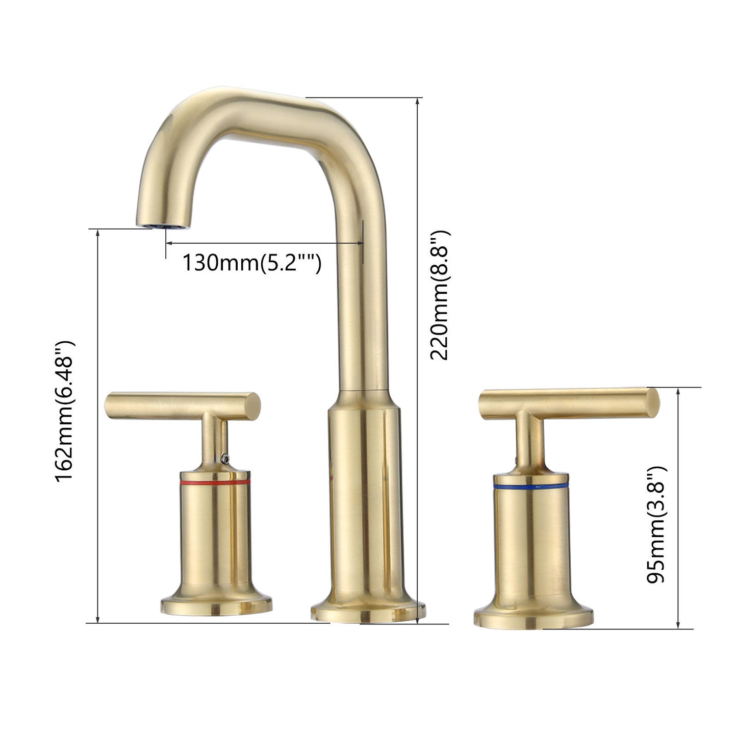 AvaMalis A|M Aquae Widespread Bathroom Faucet 3 Hole 2 Handle Vanity Sink Faucet, Brushed Golden
