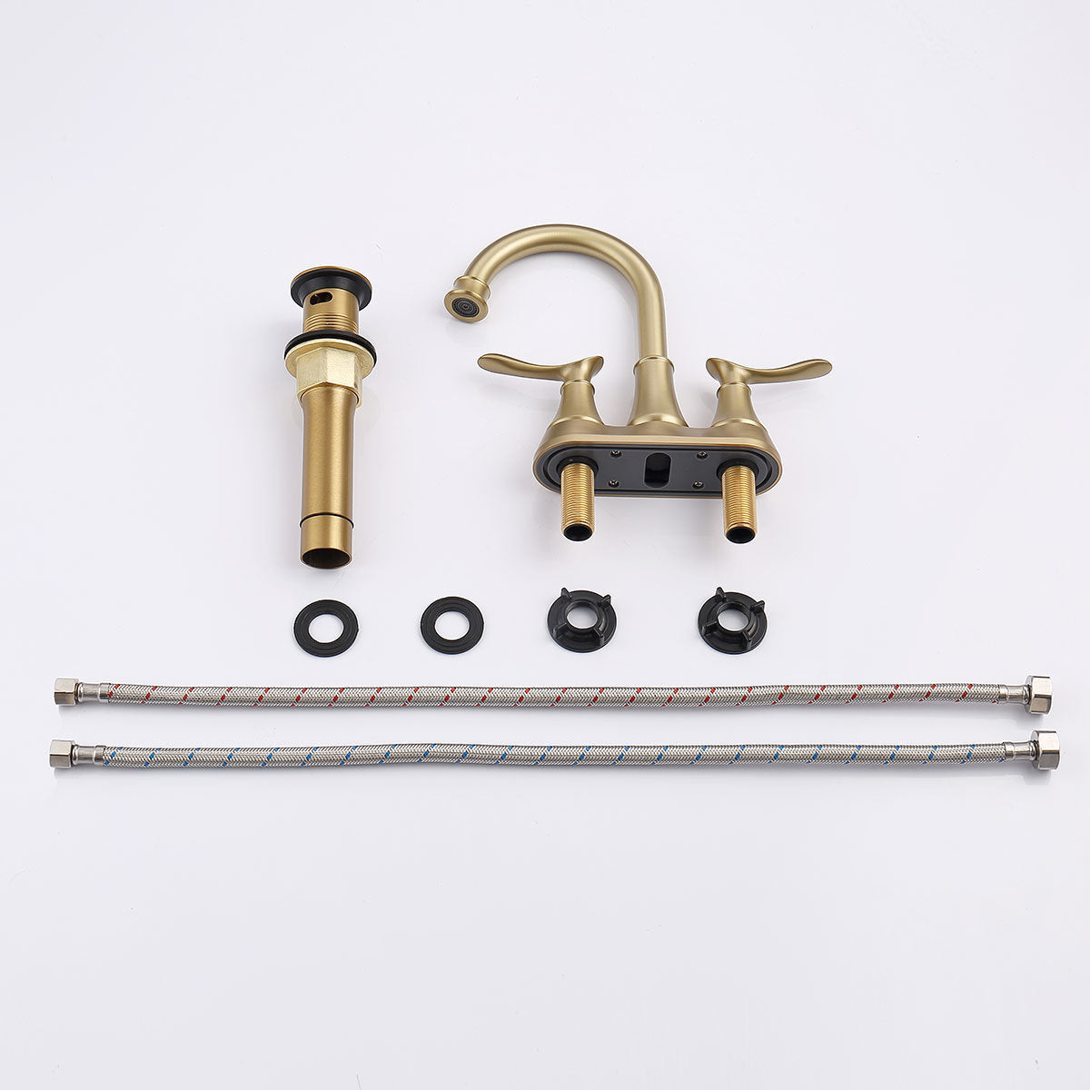 AvaMalis A|M Aquae 2-Handle 4-Inch Brushed Gold Bathroom Faucet, Bathroom Vanity Sink Faucets with Pop-up Drain and Supply Hoses