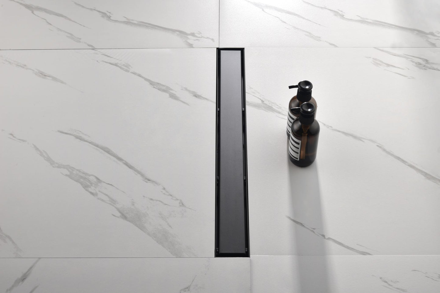 Linear Shower Drain with Removable Quadrato Pattern Grate, 304 Stainless Shower Drain Included Hair Strainer and Leveling Feet