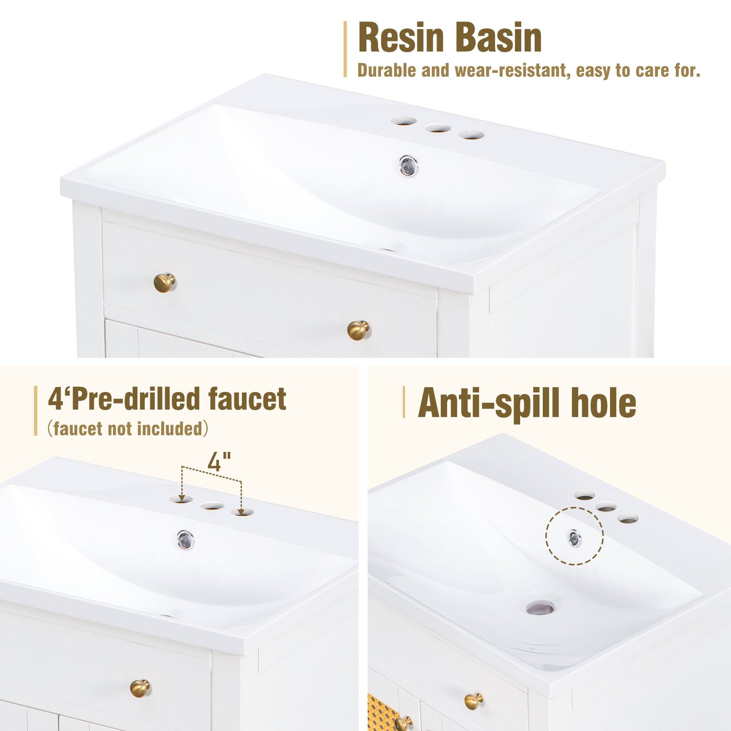 24" Bathroom vanity with Single Sink; White Combo Cabinet Undermount Sink; Bathroom Storage Cabinet; Solid Wood Frame; Pull-out footrest
