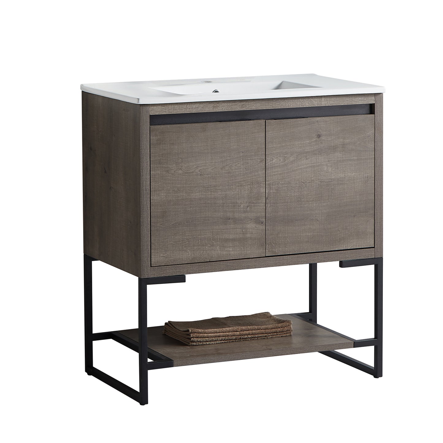 32 inches Wood Freestanding Bathroom Vanity Combo with Integrated Ceramic Sink and 2 Soft Close Doors