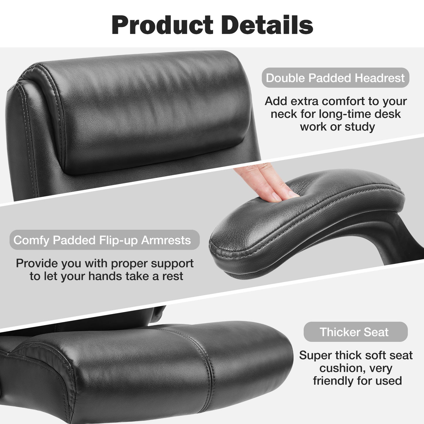 Ergonomic Executive Home Office Chair Adjustable Height PU Leather Desk Chair