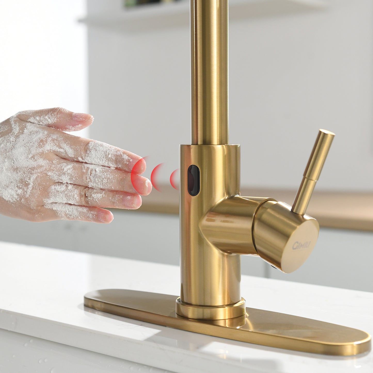 Single-Handle Touchless Sensor Gooseneck Pull-Down Sprayer Kitchen Faucet