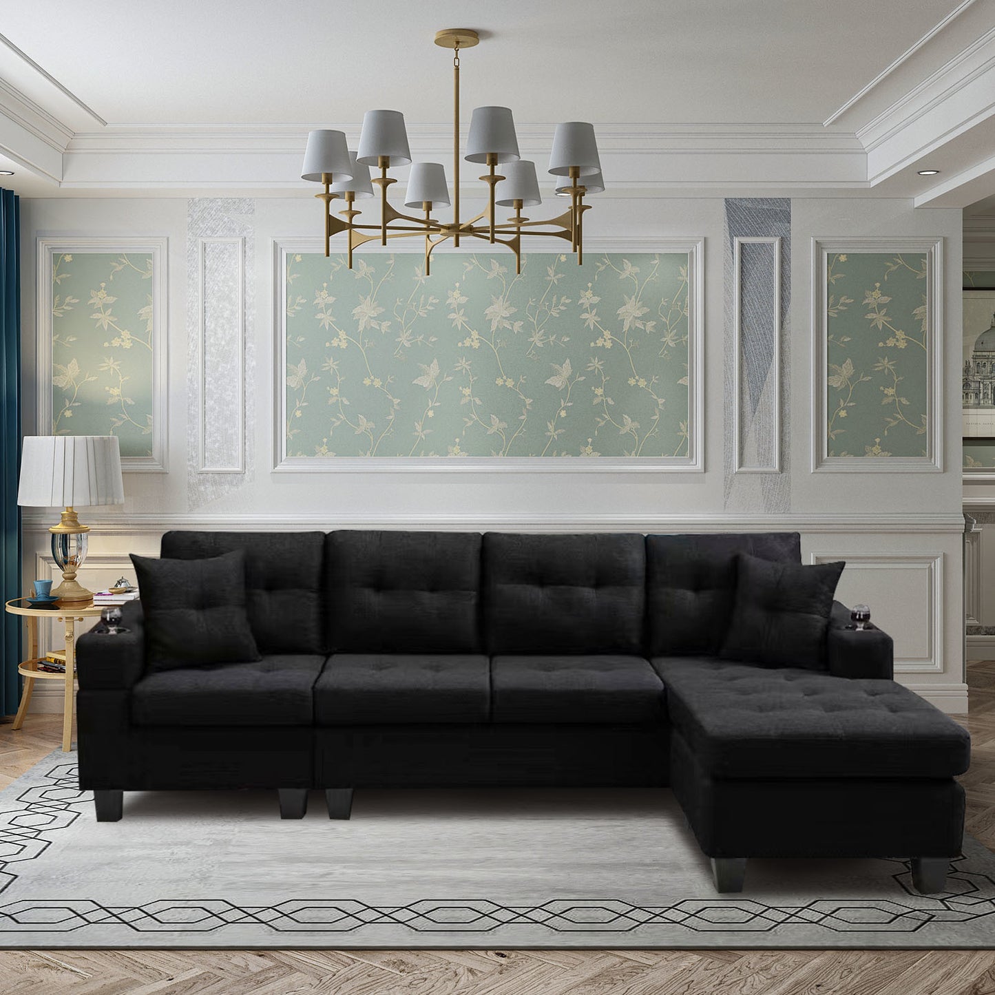 MEGA right sectional sofa with footrest, convertible corner sofa with armrest storage, living room and apartment sectional sofa, right chaise longue and grey