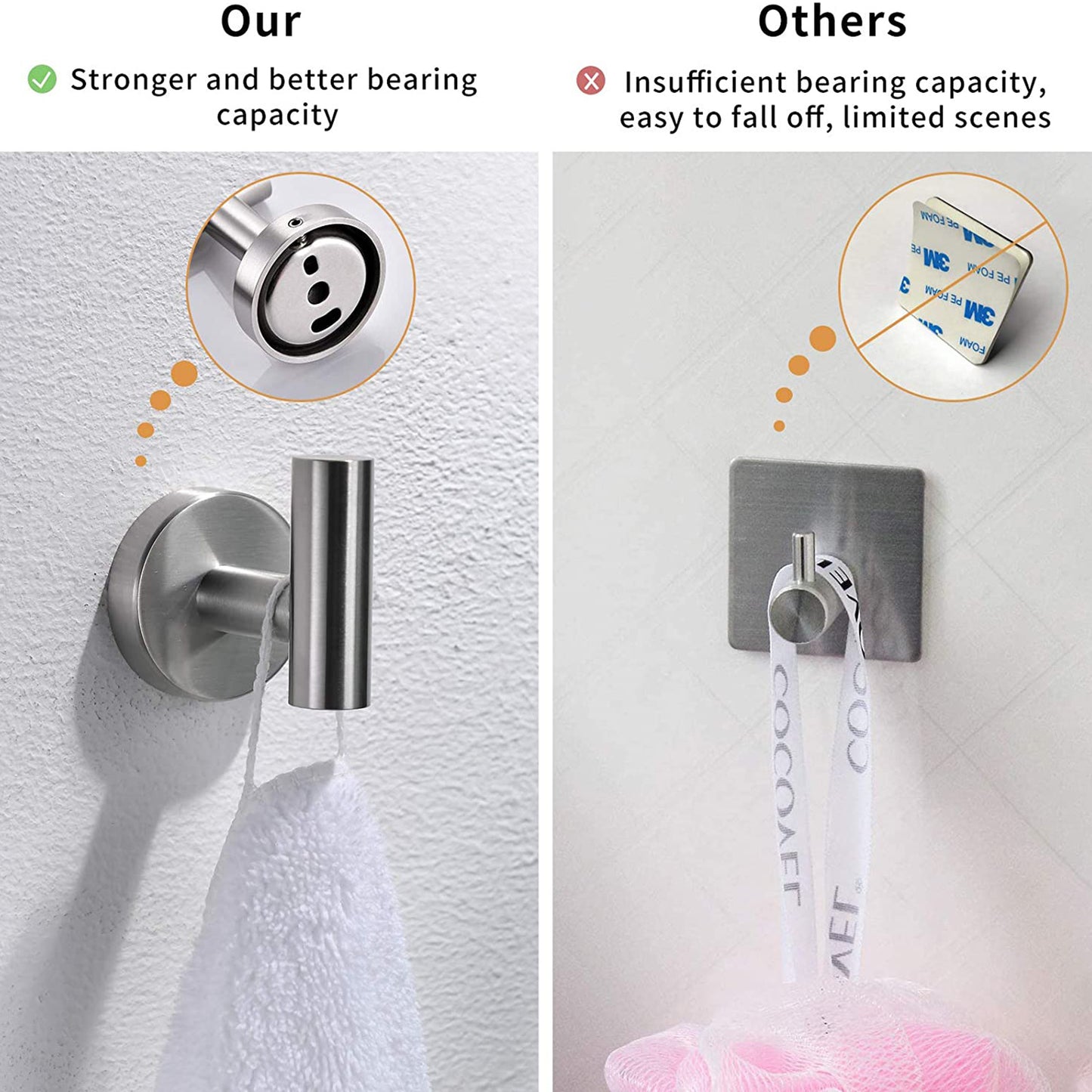 Wall Mounted Towel Rail, 4 Pieces Bathroom Accessories Set, Stainless Steel Toilet Roll Holder and Hooks