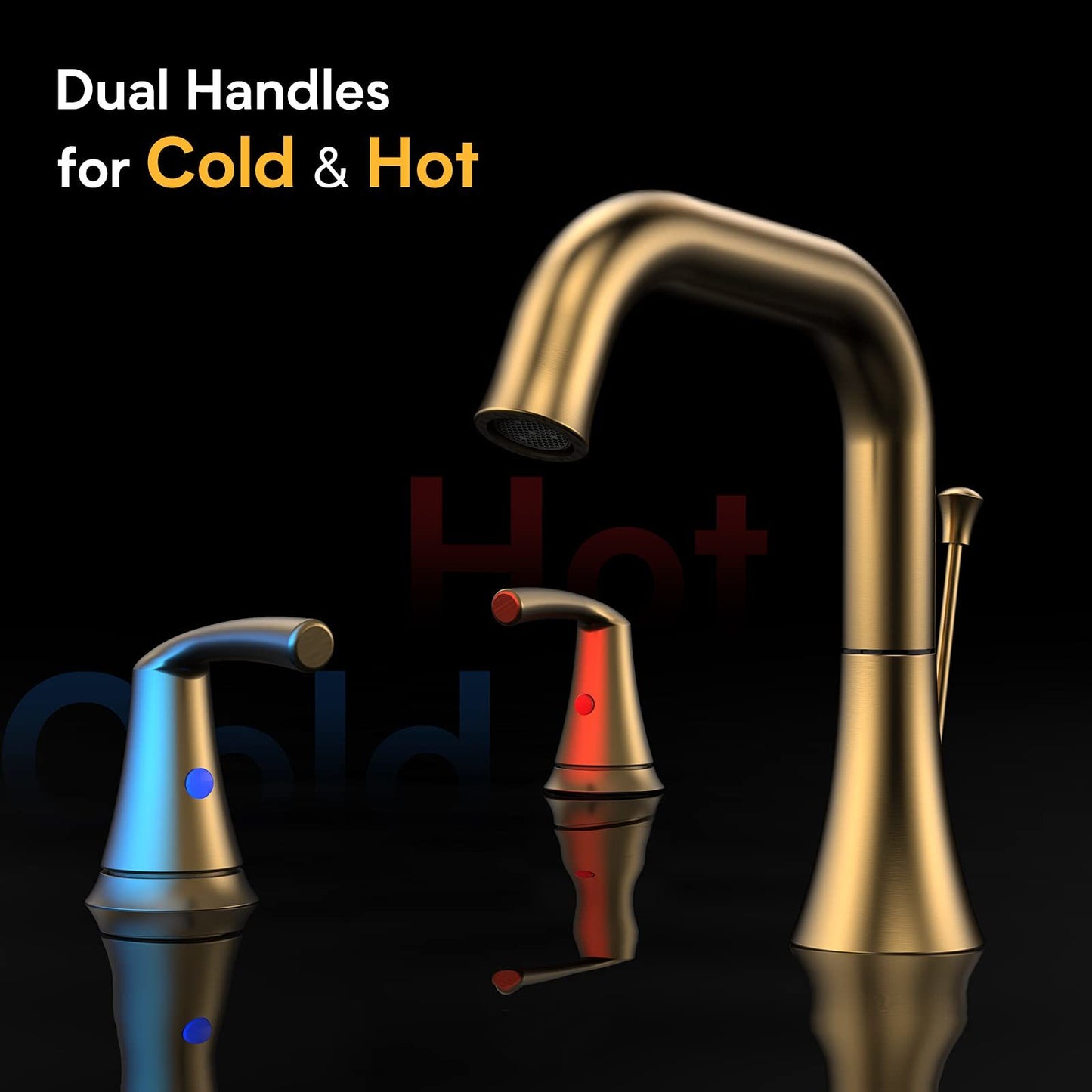 AvaMalis A|M Aquae 3 Hole Faucet 2-Handle 3-Hole, Brushed Gold Widespread 8 Inch Bathroom Faucet with Pop Up Drain Assembly, Lavatory Bathroom Vanity Sink Faucet, 100% Lead-free