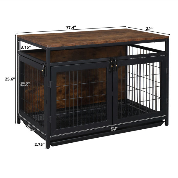 37.4 "Furniture Dog Cage, Super Sturdy Dog Cage, Dog Crate for Small/Medium Dogs, Three door and Three lock, Anti-chew Features, Pet Crate furniture, End Table Night Stand Indoor Use, Rustic Brown
