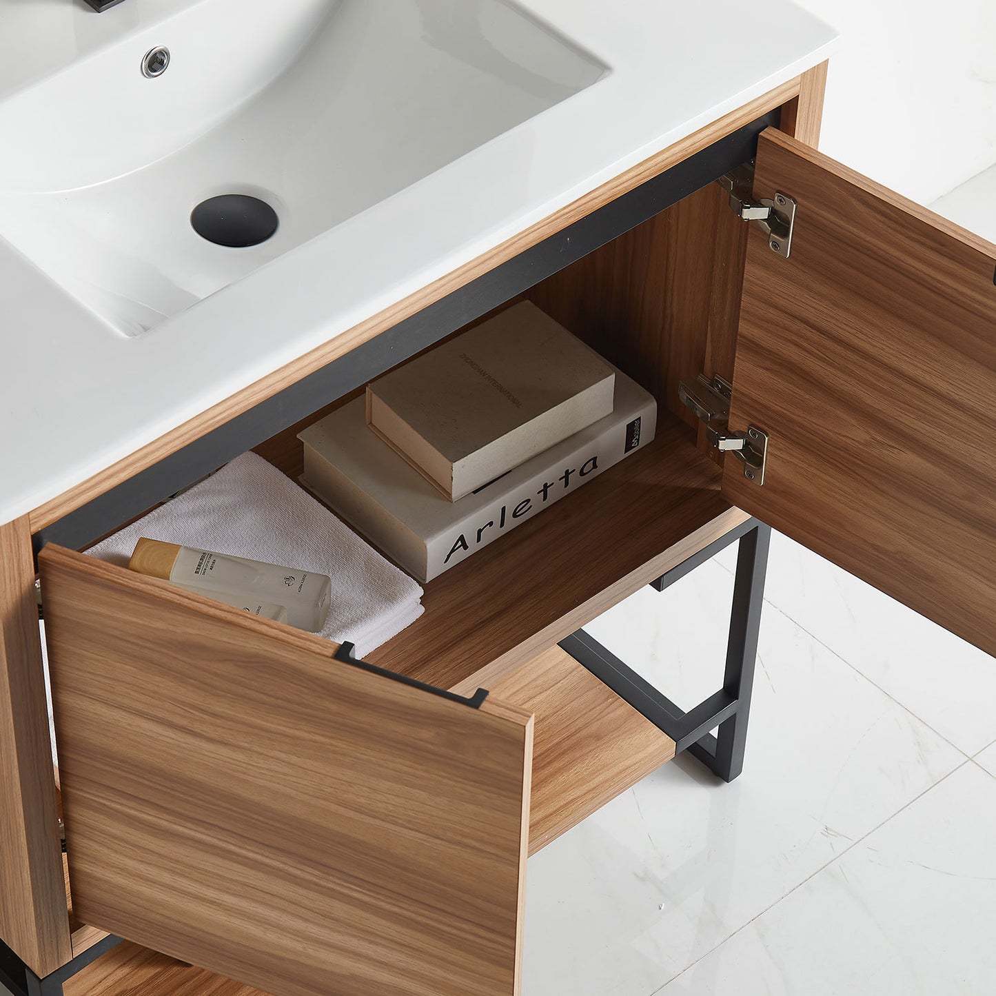 32 inches Wood Freestanding Bathroom Vanity Combo with Integrated Ceramic Sink and 2 Soft Close Doors