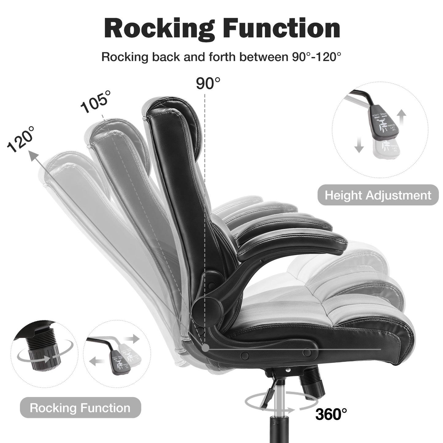 Ergonomic Executive Home Office Chair Adjustable Height PU Leather Desk Chair