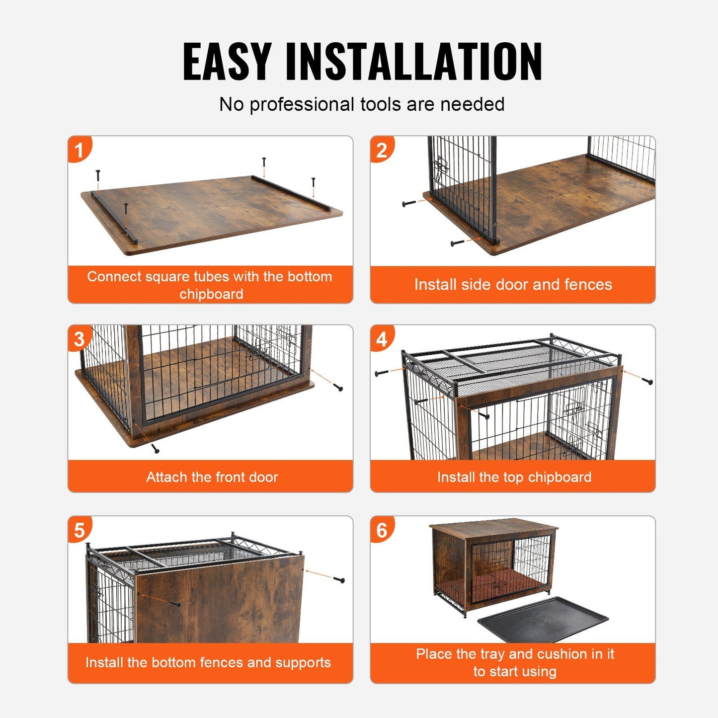Dog Crate Furniture, 32 inch Wooden Dog Crate with Double Doors, Heavy-Duty Dog Cage End Table with Multi-Purpose Removable Tray, Modern Dog Kennel Indoor for Dogs up to 45lb, Rustic Brown