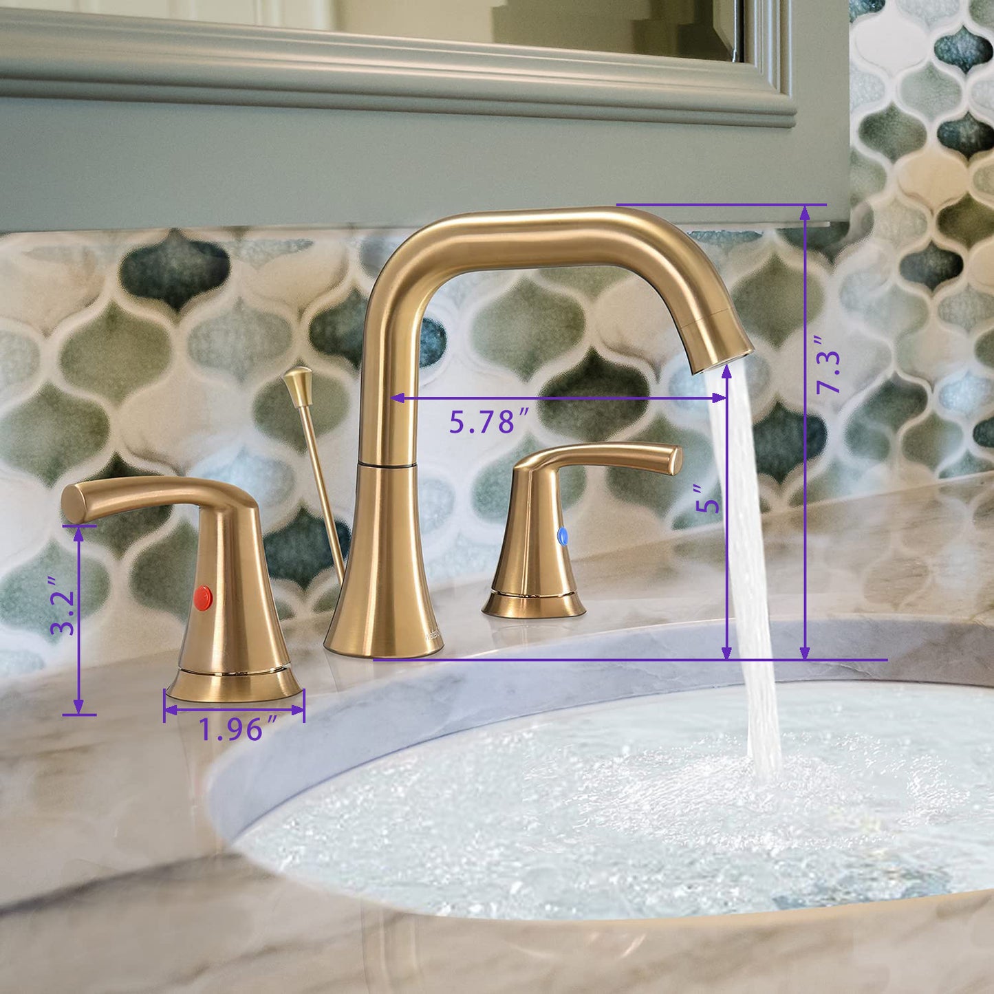 AvaMalis A|M Aquae 3 Hole Faucet 2-Handle 3-Hole, Brushed Gold Widespread 8 Inch Bathroom Faucet with Pop Up Drain Assembly, Lavatory Bathroom Vanity Sink Faucet, 100% Lead-free