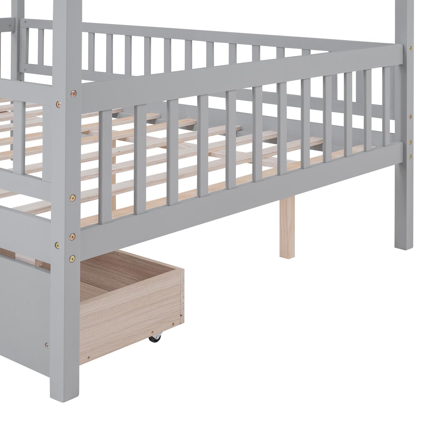 Full Size Wooden House Bed with Two Drawers