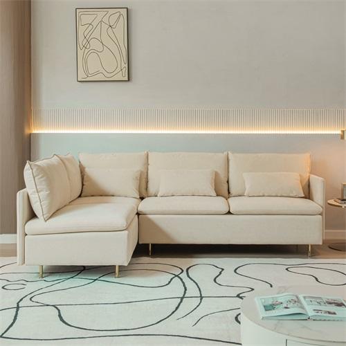 Modular L-shaped Corner sofa ,Left Hand Facing Sectional Couch, Beige Cotton Linen-90.9''