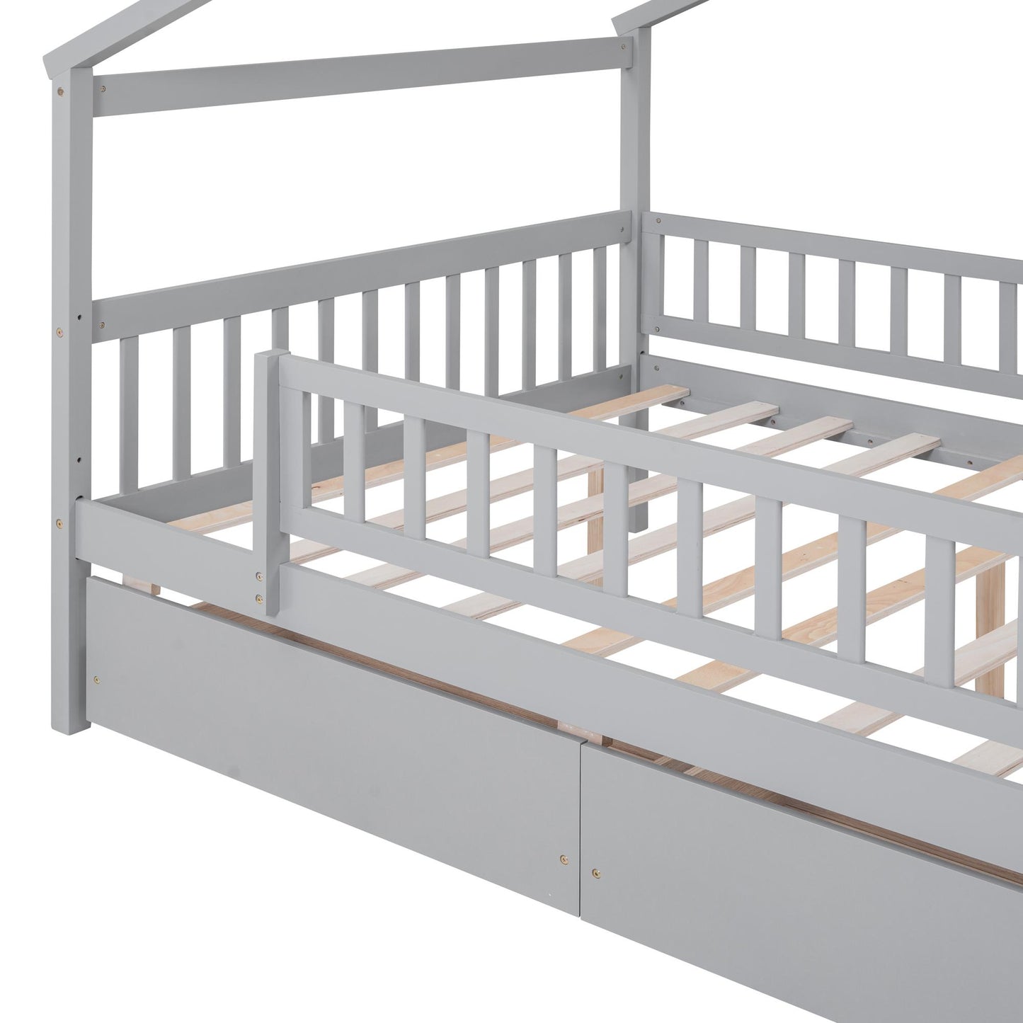 Full Size Wooden House Bed with Two Drawers