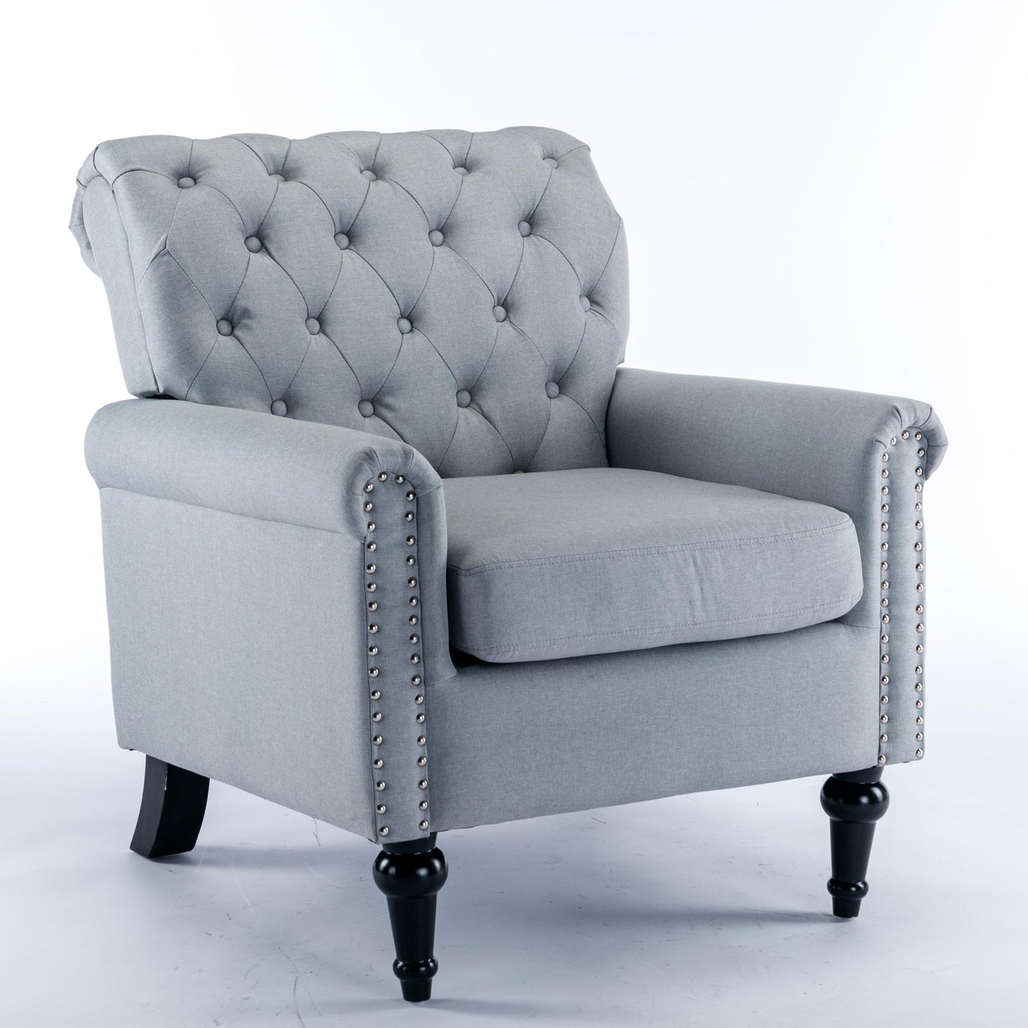 Bedroom, Living room Mid-century modern accent armchair, Linen comfort reading chair, Tufted comfort sofa, Upholstered single sofa