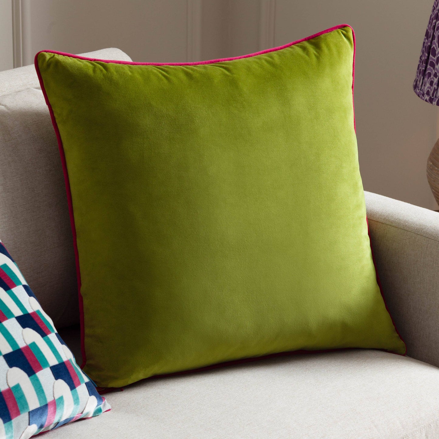 AvaMalis Meridian Velvet Cushion Lime/Hot Pink decorative throw pillow