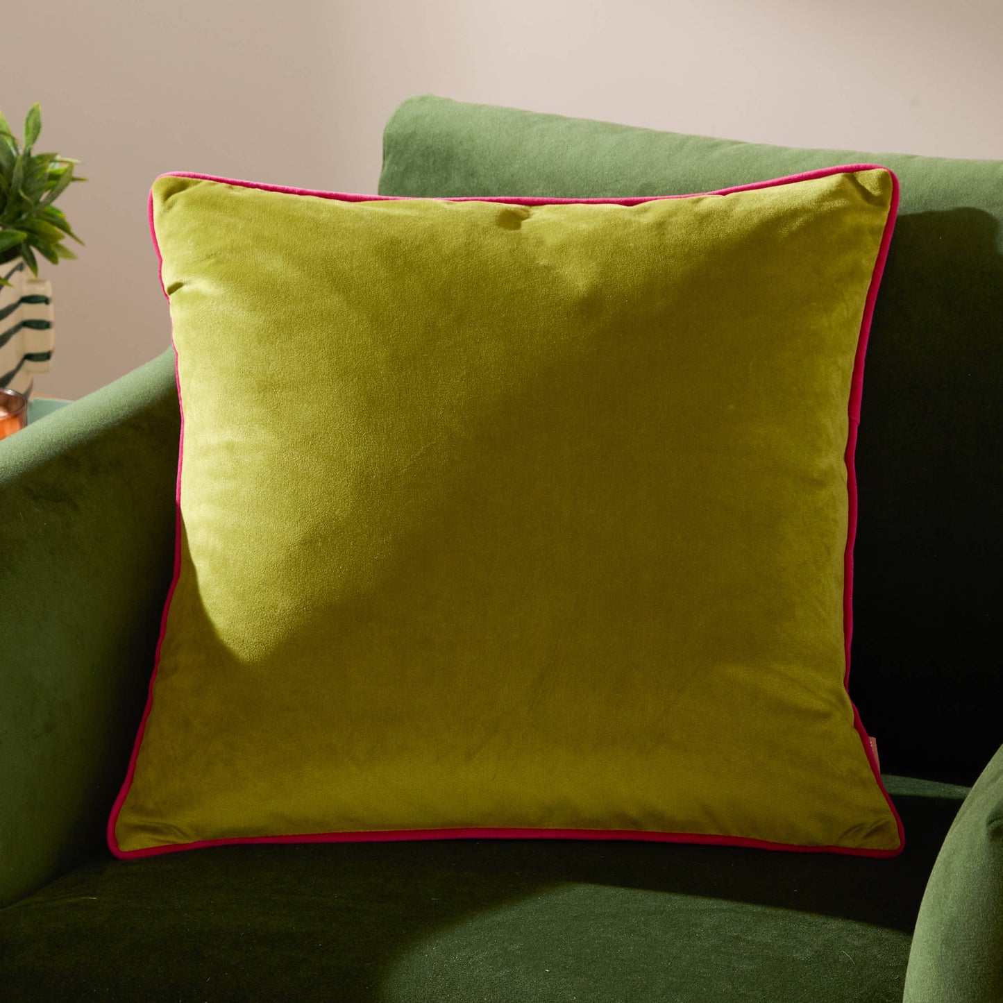 AvaMalis Meridian Velvet Cushion Lime/Hot Pink decorative throw pillow