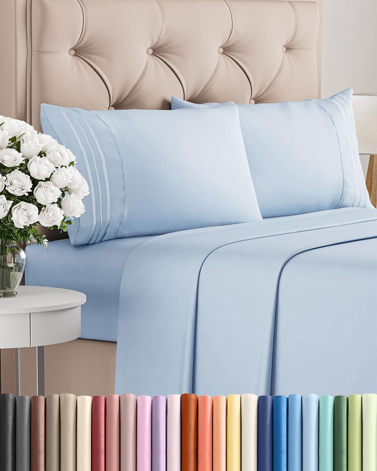 AvaMalis Comfy Breathab- Deep Pockets, Easy-Fit, Extra Soft and Wrinkle Free Sheets - White Oeko-Tex Bed Sheet Set