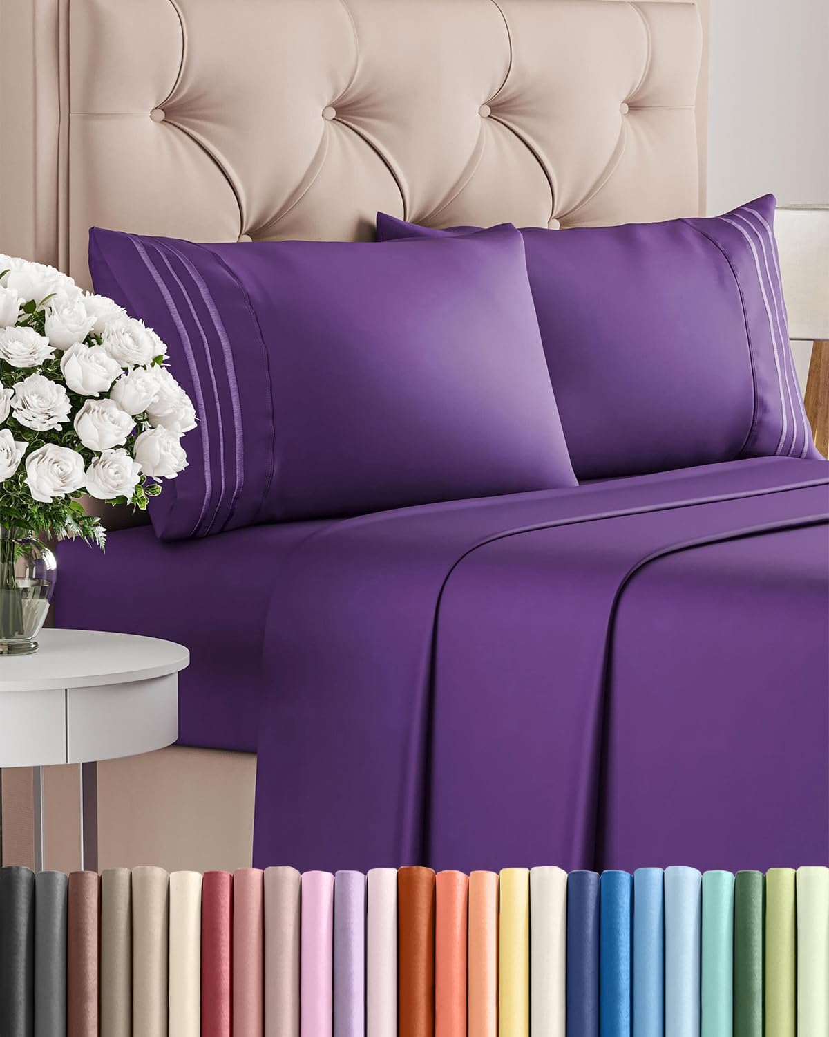 AvaMalis Comfy Breathab- Deep Pockets, Easy-Fit, Extra Soft and Wrinkle Free Sheets - White Oeko-Tex Bed Sheet Set