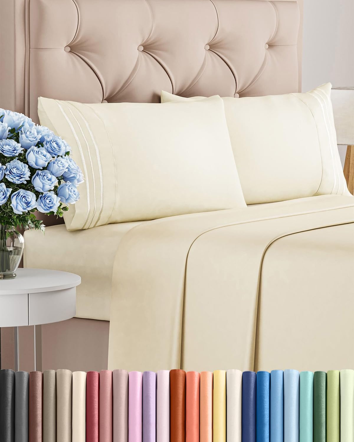 AvaMalis Comfy Breathab- Deep Pockets, Easy-Fit, Extra Soft and Wrinkle Free Sheets - White Oeko-Tex Bed Sheet Set