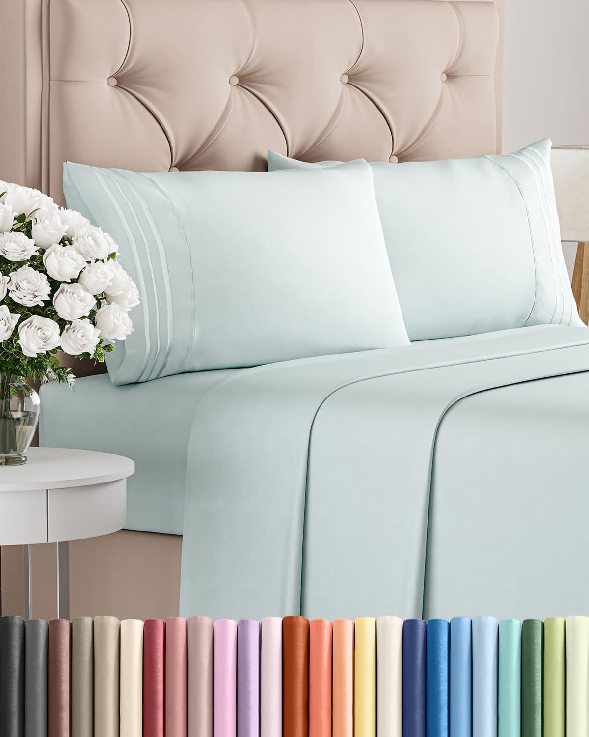 AvaMalis Comfy Breathab- Deep Pockets, Easy-Fit, Extra Soft and Wrinkle Free Sheets - White Oeko-Tex Bed Sheet Set