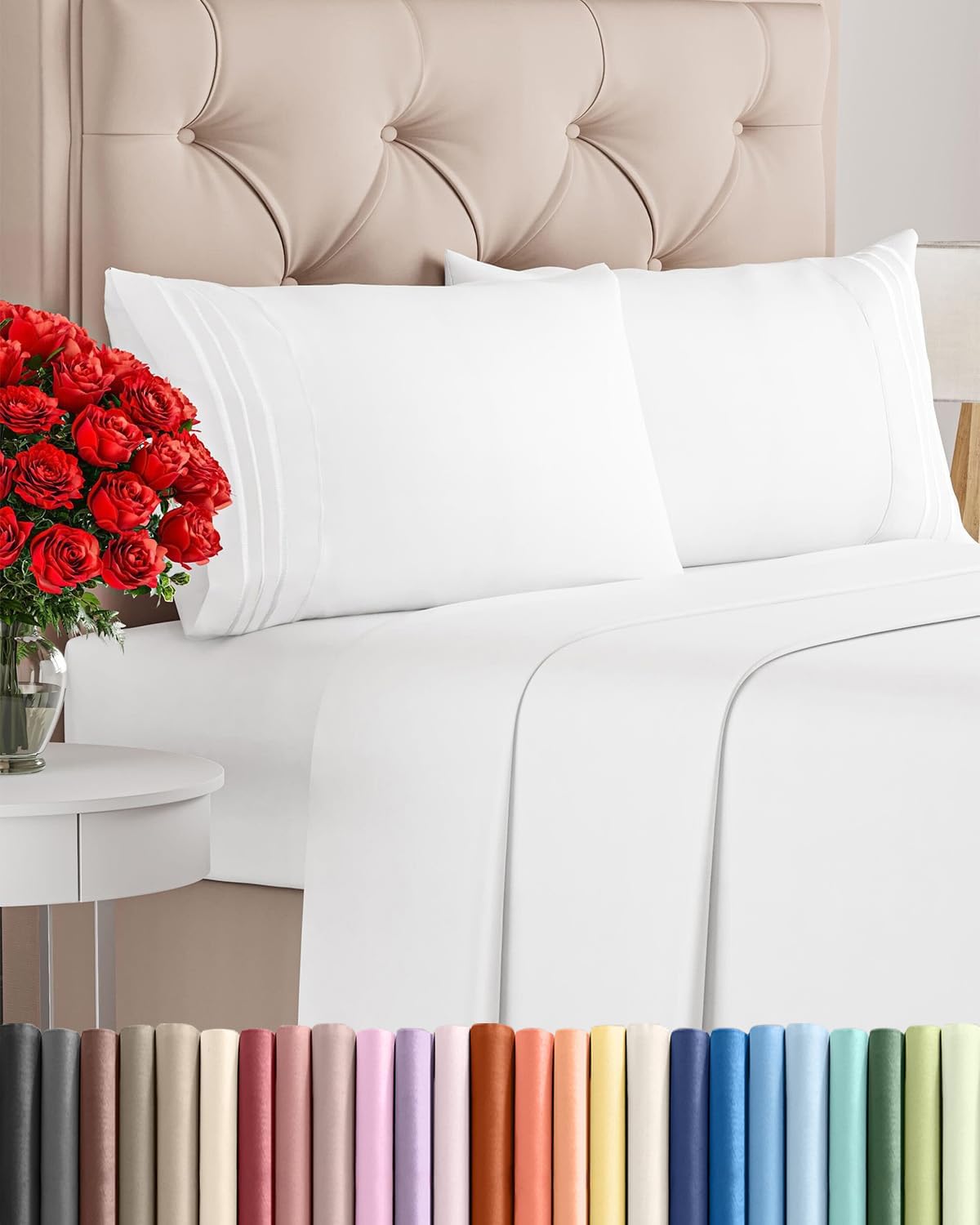 AvaMalis Comfy Breathab- Deep Pockets, Easy-Fit, Extra Soft and Wrinkle Free Sheets - White Oeko-Tex Bed Sheet Set