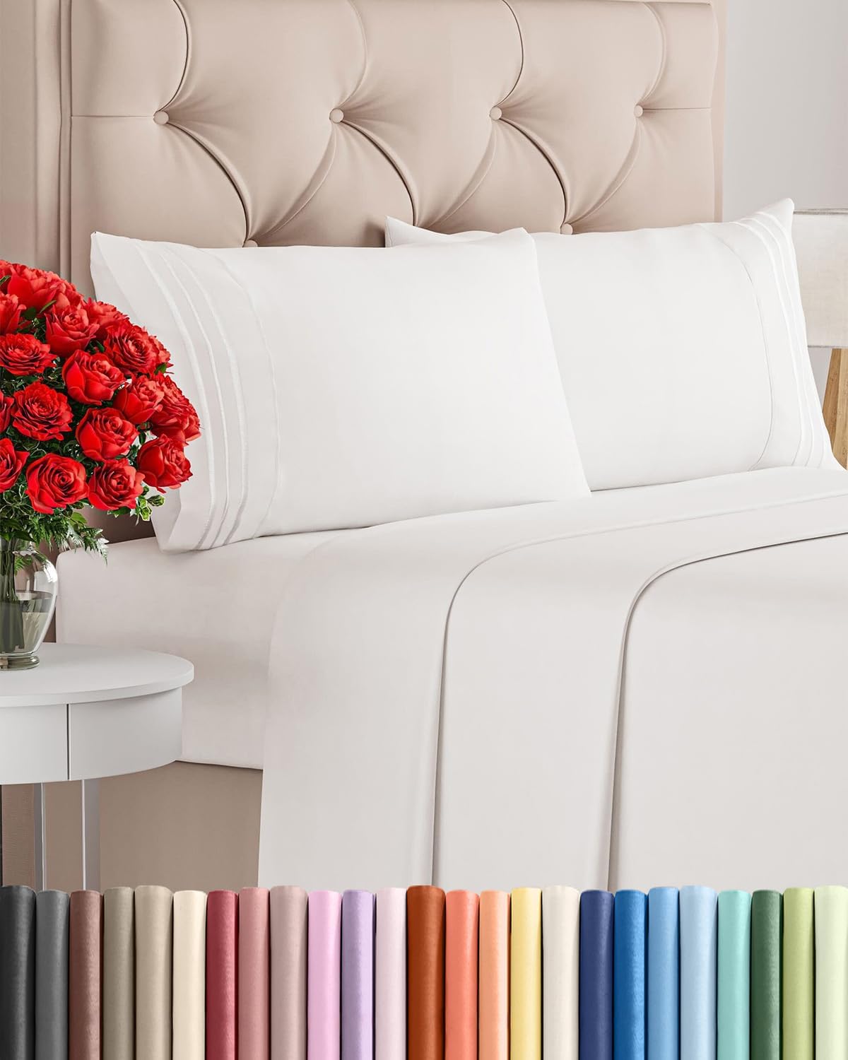 AvaMalis Comfy Breathab- Deep Pockets, Easy-Fit, Extra Soft and Wrinkle Free Sheets - White Oeko-Tex Bed Sheet Set