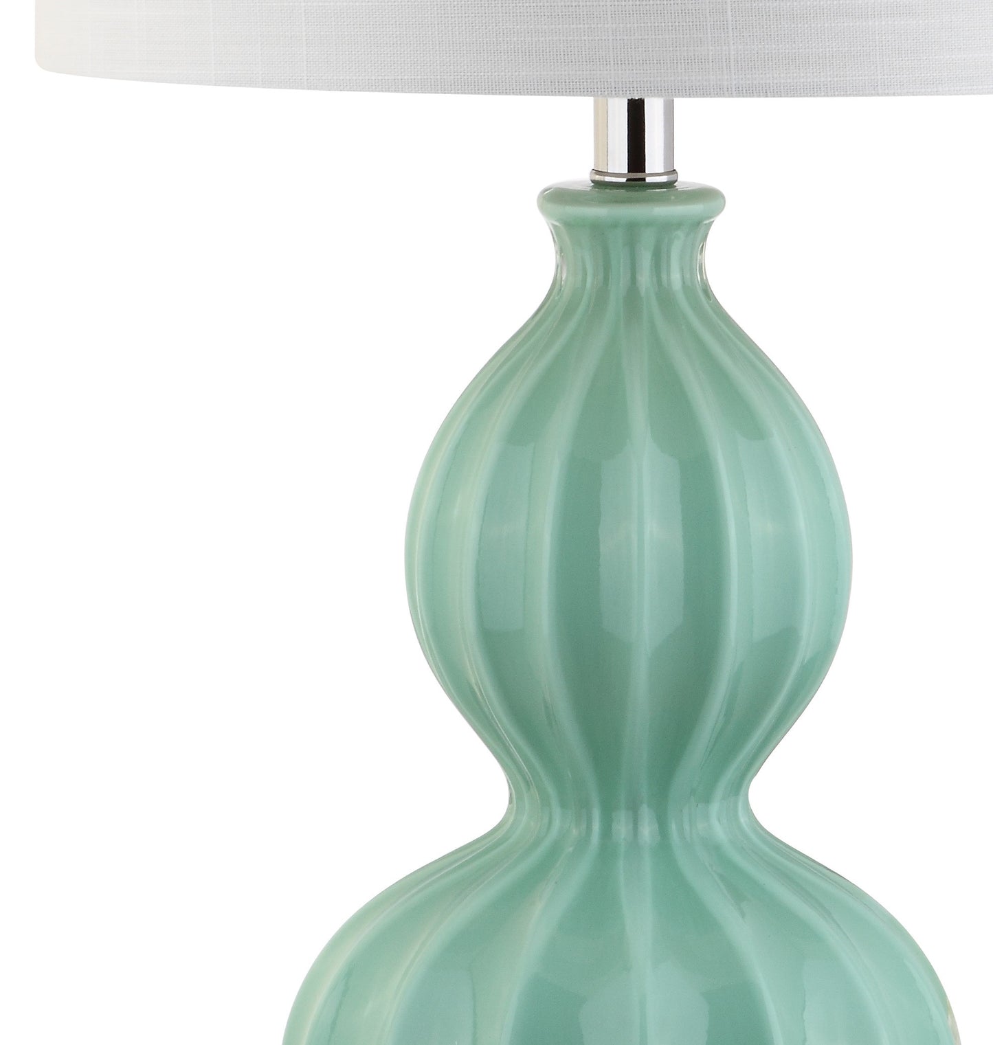 AvaMalis 28" Seafoam Green Fluted Ceramic Gourd LED Table Lamp, Midcentury Glam Bedside Lamp for Living Room Bedroom, White Linen Drum Shade, LED Bulb Included