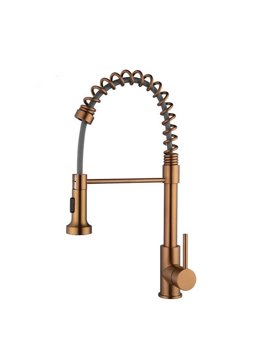 AvaMalis A|M Aquae Brass  Single Lever Pull Down Sprayer Spring Kitchen Faucet in Copper Rose