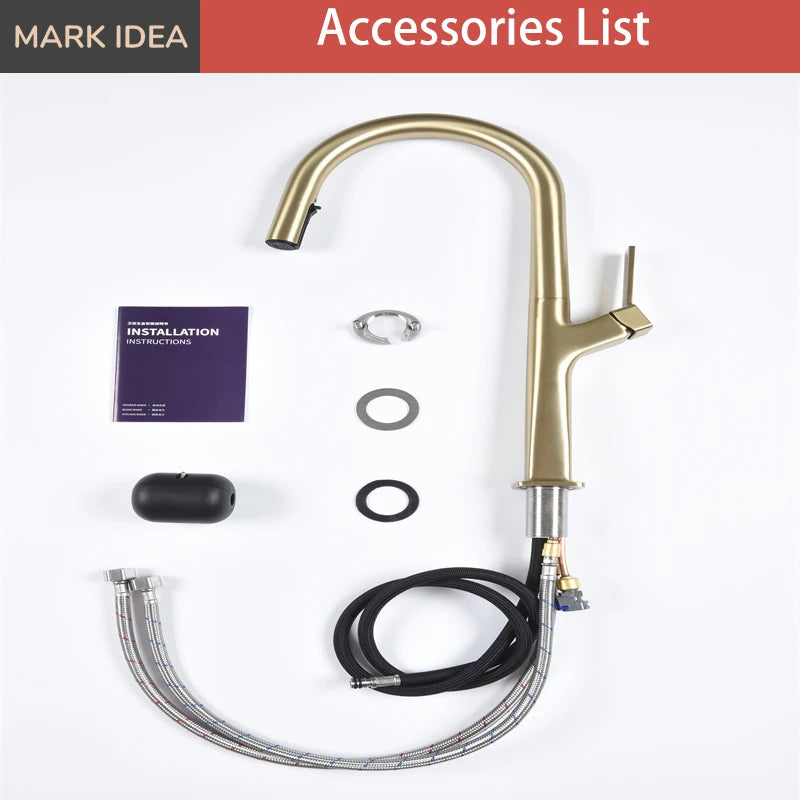 AvaMalis A|M Aquae American Single-handle Pull-out Kitchen Sink Faucet, Brass Deck Installed with Brushed Gold Single-hole Sink Blender