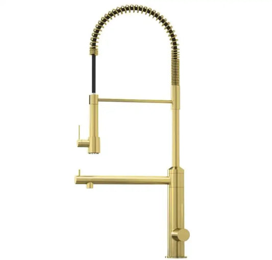A|M Aquae Brushed Gold Commercial style Kitchen Faucet with Pull Down Sprayer,2-Function High Arch Single Handle Kitchen Faucets