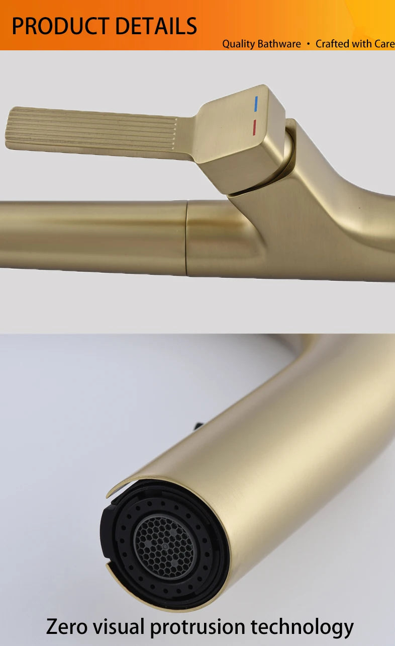 AvaMalis A|M Aquae American Single-handle Pull-out Kitchen Sink Faucet, Brass Deck Installed with Brushed Gold Single-hole Sink Blender