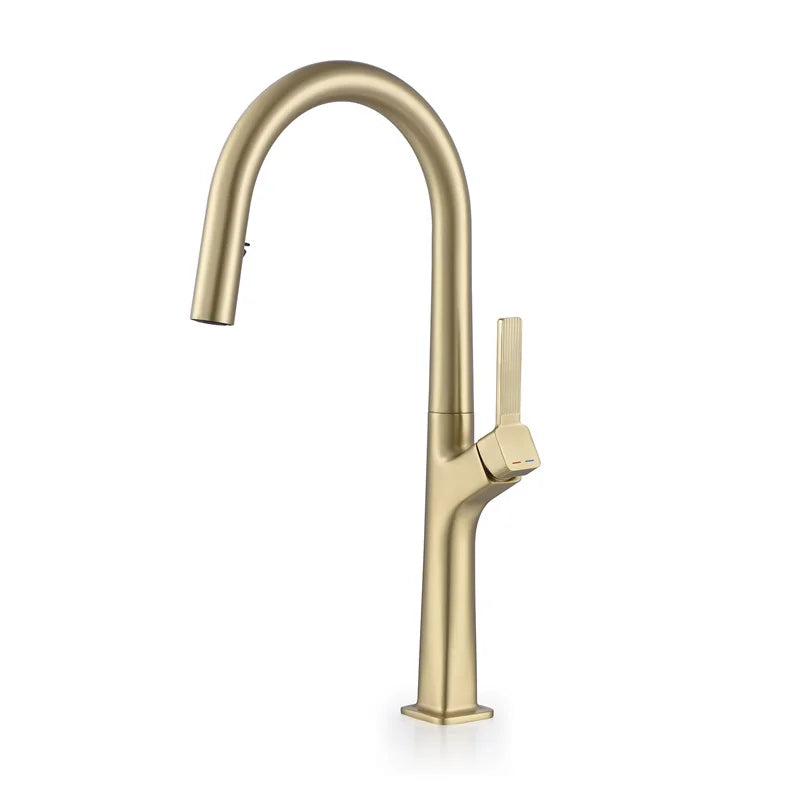 AvaMalis A|M Aquae American Single-handle Pull-out Kitchen Sink Faucet, Brass Deck Installed with Brushed Gold Single-hole Sink Blender