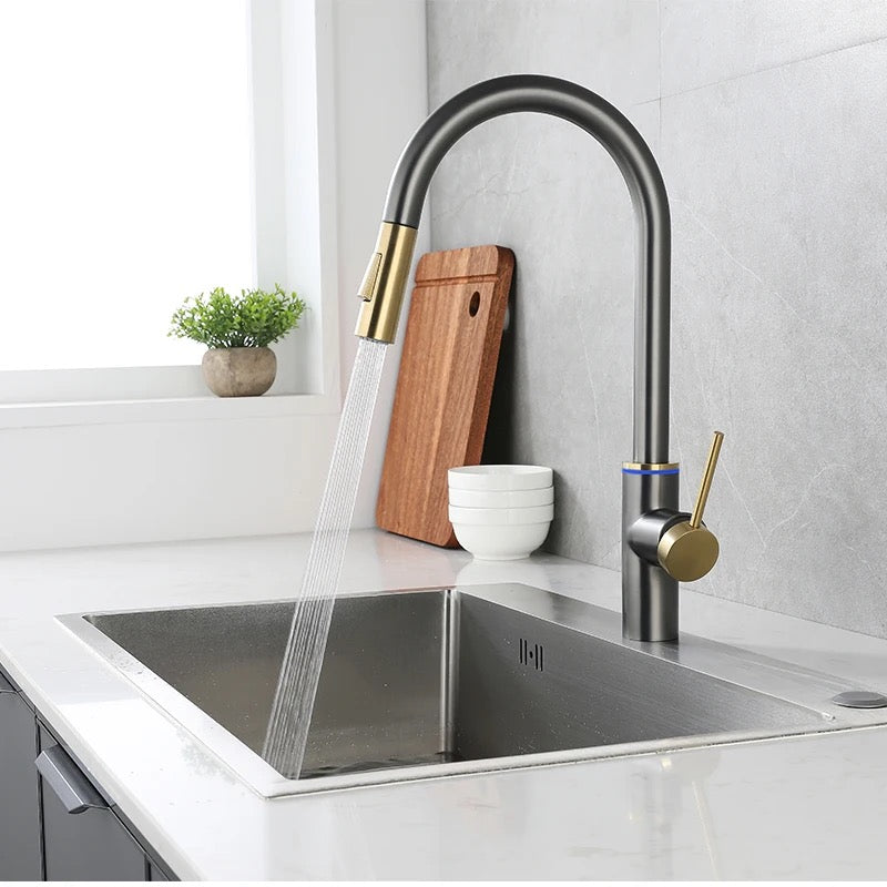 AvaMalis A|M Aquae Touch Kitchen Faucet with LED Light Gunmetal Grey & Gold, Faucet for Kitchen Sink