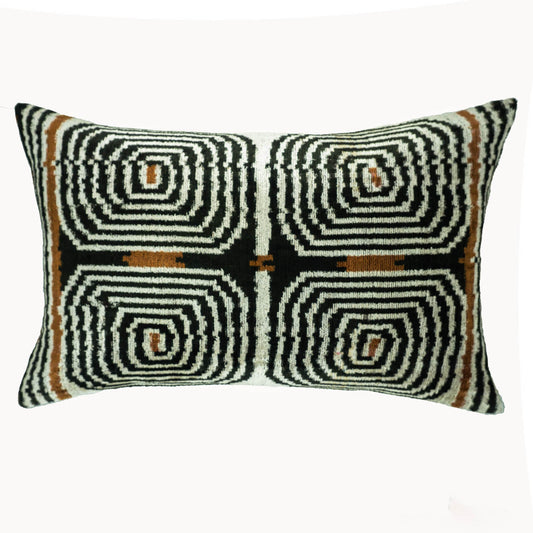 Labyrinth Silk Velvet Ikat Throw Pillow Cover 16 X 24