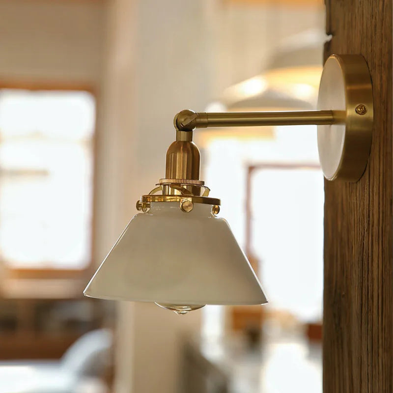 Retro painting glass mirror headlight  bronze wall lamp