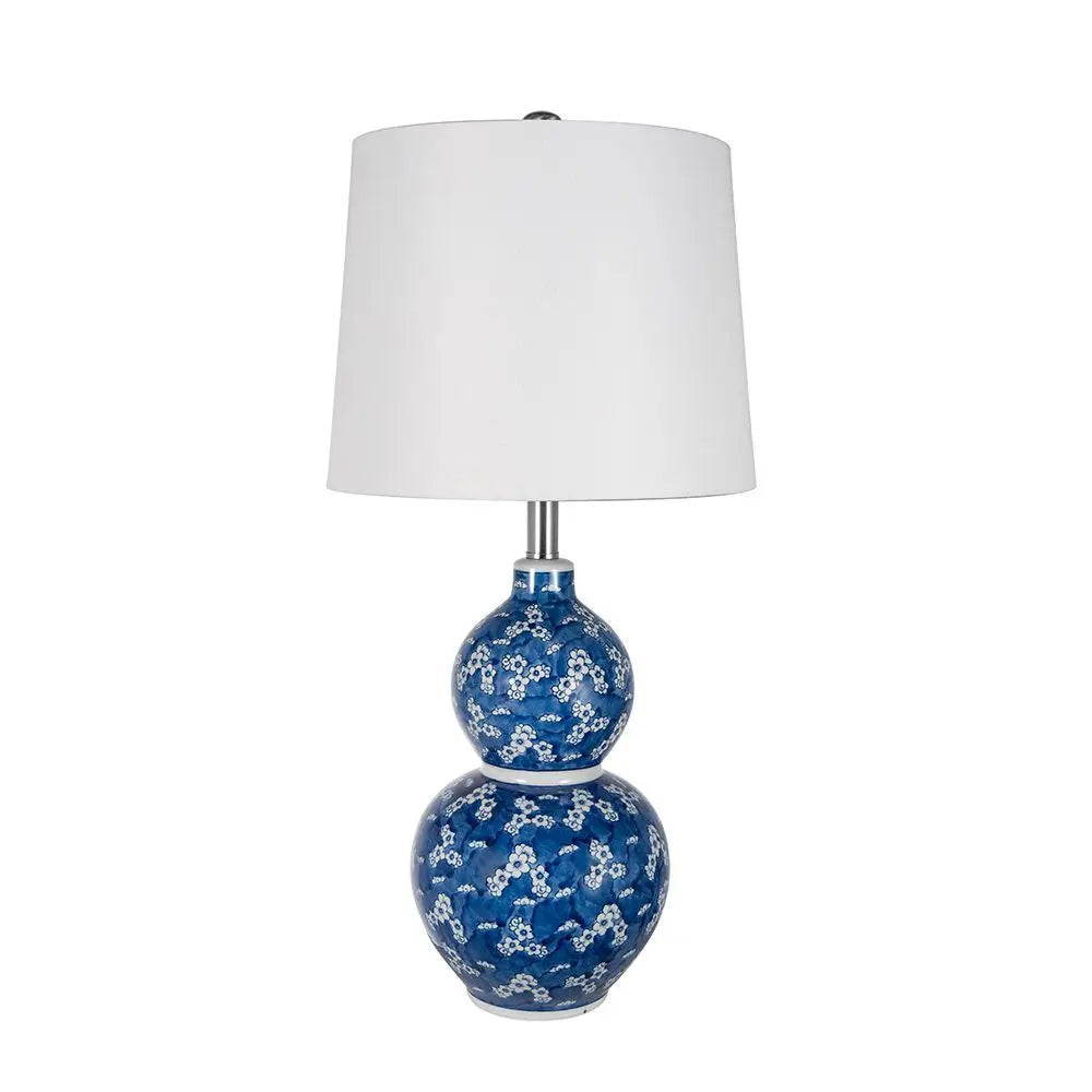 Blue and White Two-Tiered Ceramic Vase Table Lamp Elegant Round Design with Stylish Vase Shape