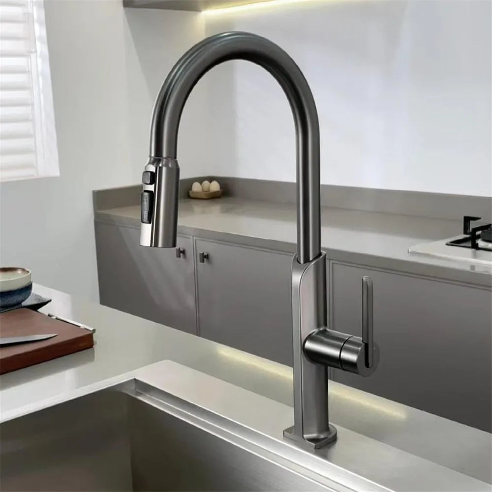 AvaMalis A|M Aquae Brushed Gold Pull Out Kitchen Faucet stainless steel Sink Faucet Mixer Tap 360 degree rotation torneira cozinha mixer taps Kitchen Tap