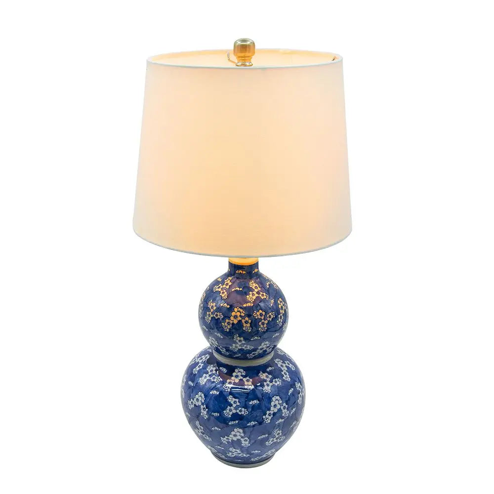 Blue and White Two-Tiered Ceramic Vase Table Lamp Elegant Round Design with Stylish Vase Shape