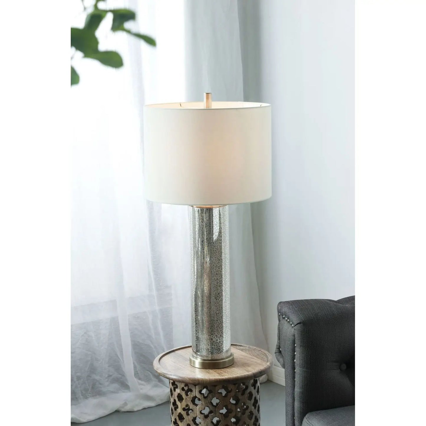 16x16x35 Gold Mirrored Glass Table Lamp with White Fabric Shade Elegant Home Decorative Lighting