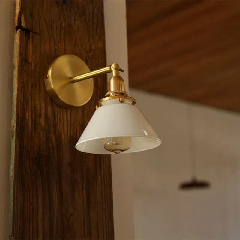 Retro painting glass mirror headlight  bronze wall lamp