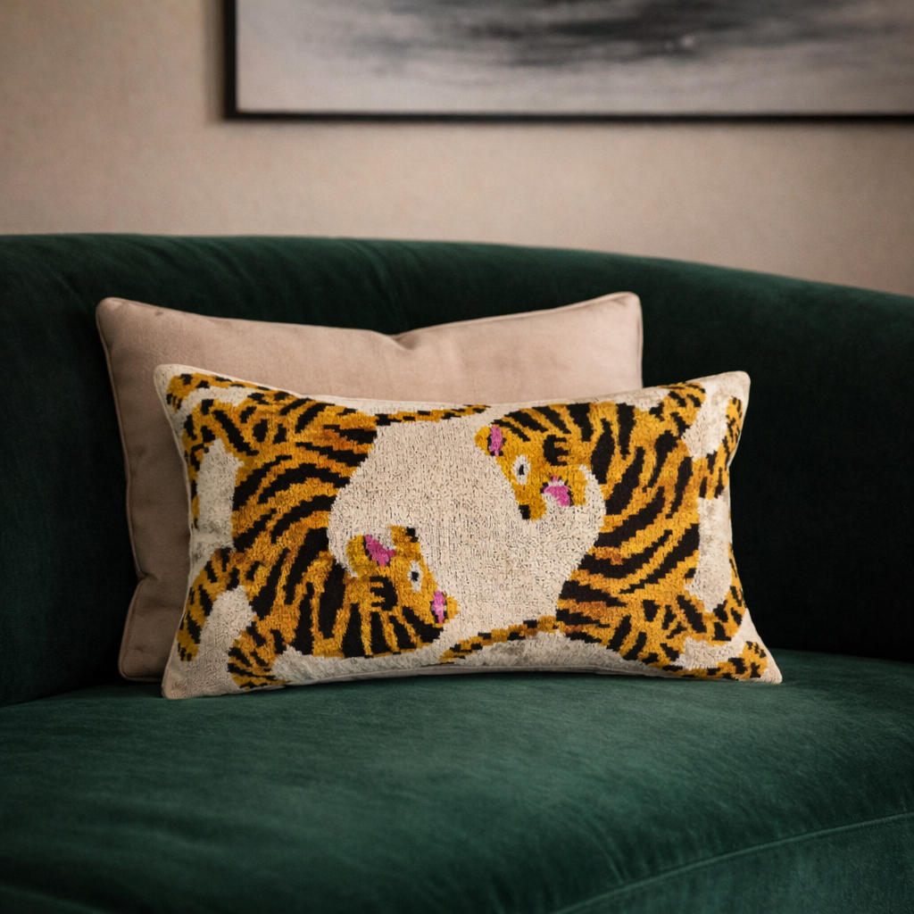 Bengali Silk Velvet Ikat Throw Pillow Cover, 16 x 24