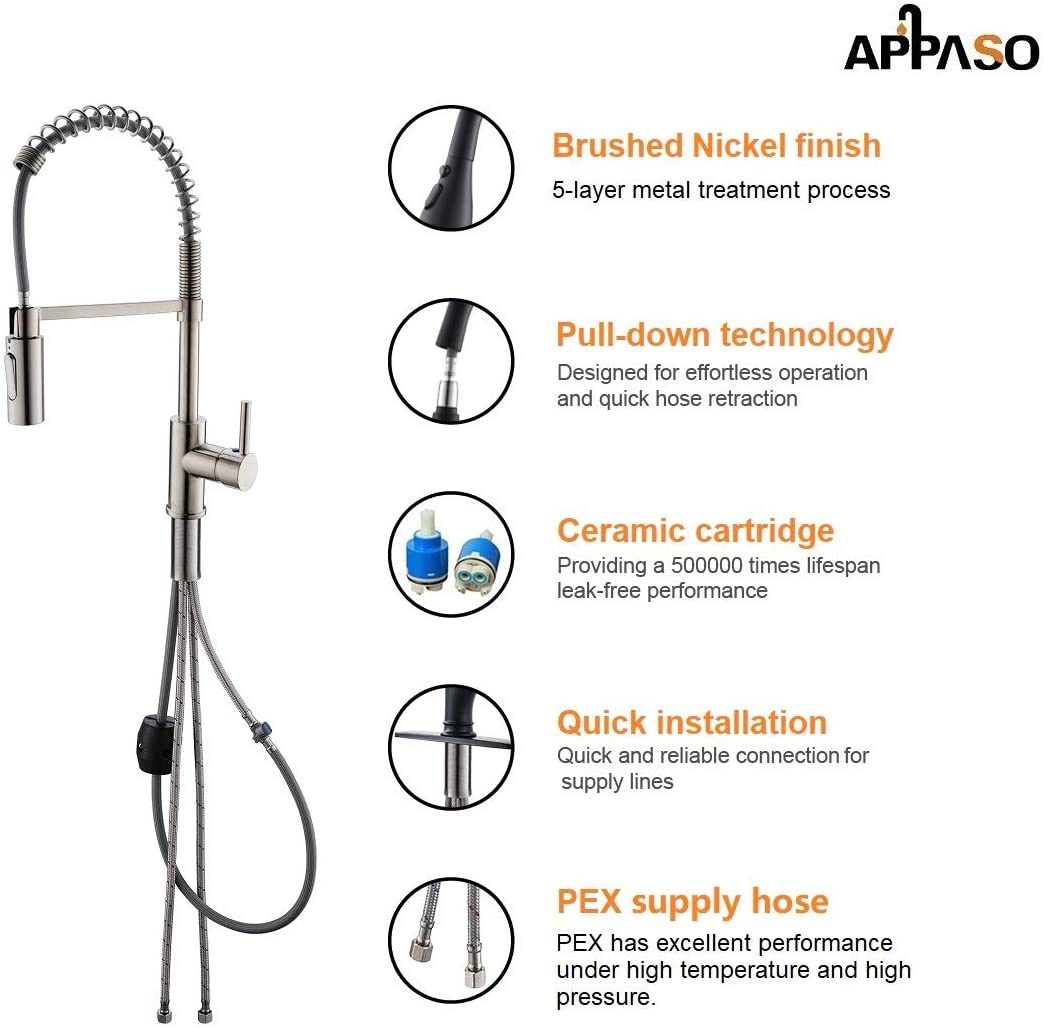 Commercial Kitchen Faucet Pull Down Sprayer with Soap Dispenser - Stainless Steel High Arc Tall Modern Single Handle Spring Kitchen Sink Faucet with Pull Out Spray