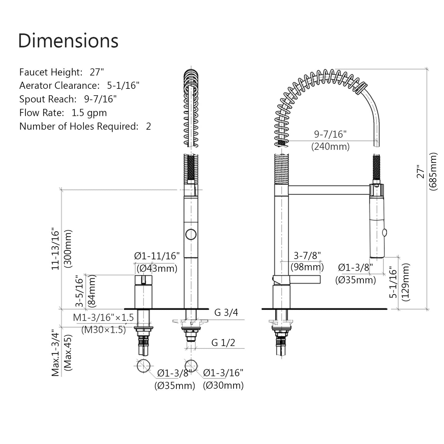 Commercial Pull Down Single Handle Kitchen Faucet Brushed Nickel