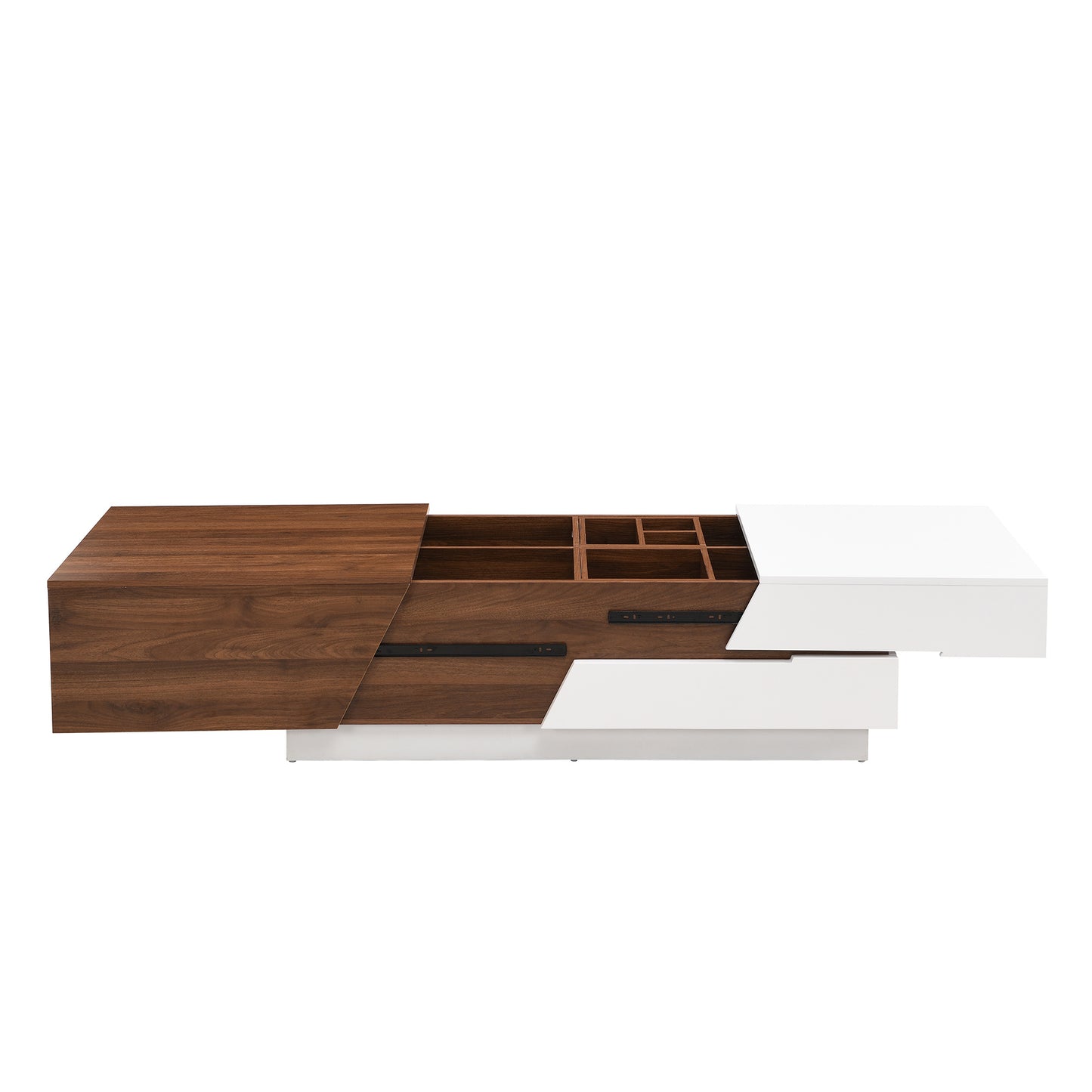 Modern Extendable Sliding Top Coffee Table with Storage in White&Walnut