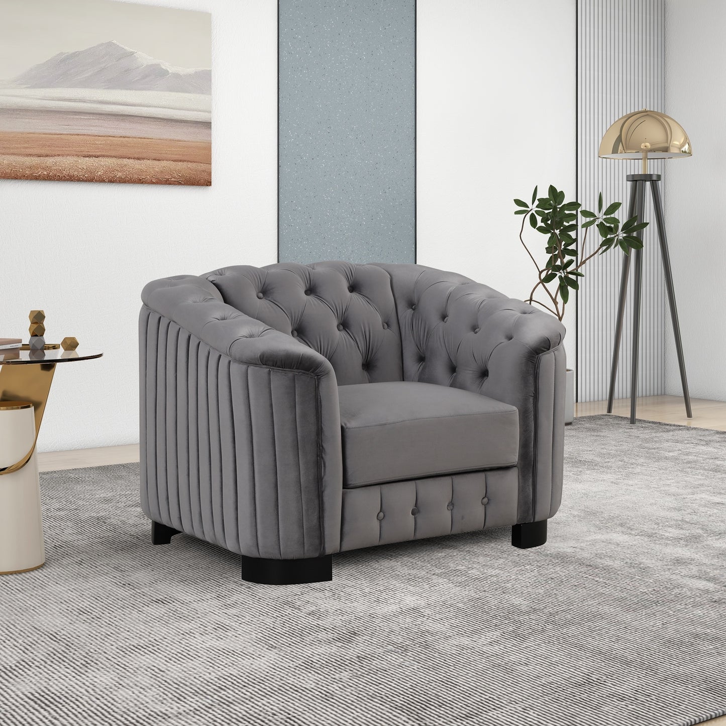 41.5\" Velvet Upholstered Accent Sofa; Modern Single Sofa Chair with Thick Removable Seat Cushion; Modern Single Couch for Living Room; Bedroom; or Small Space