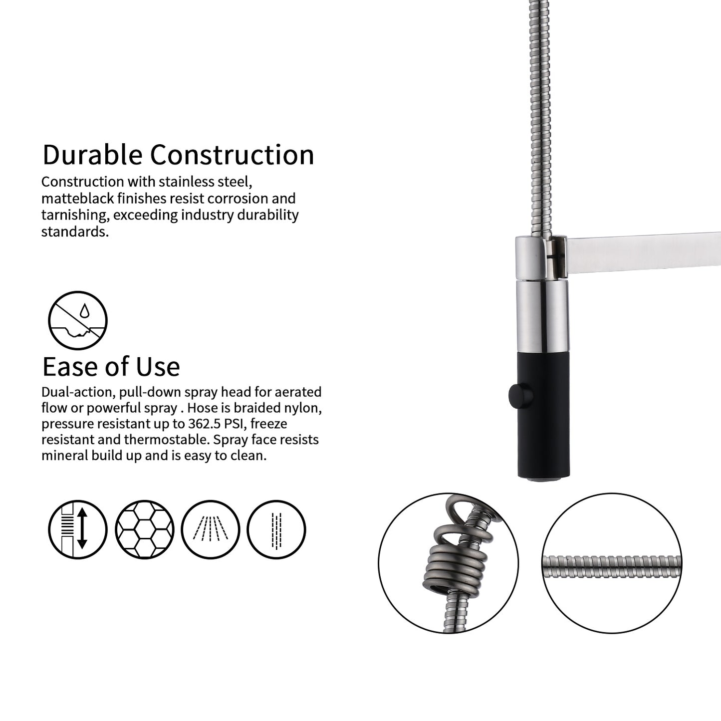 Commercial Pull Down Single Handle Kitchen Faucet Brushed Nickel