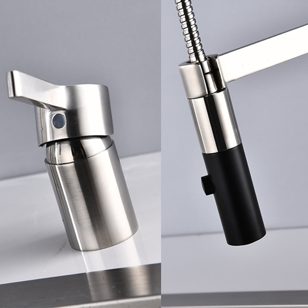 Commercial Pull Down Single Handle Kitchen Faucet Brushed Nickel