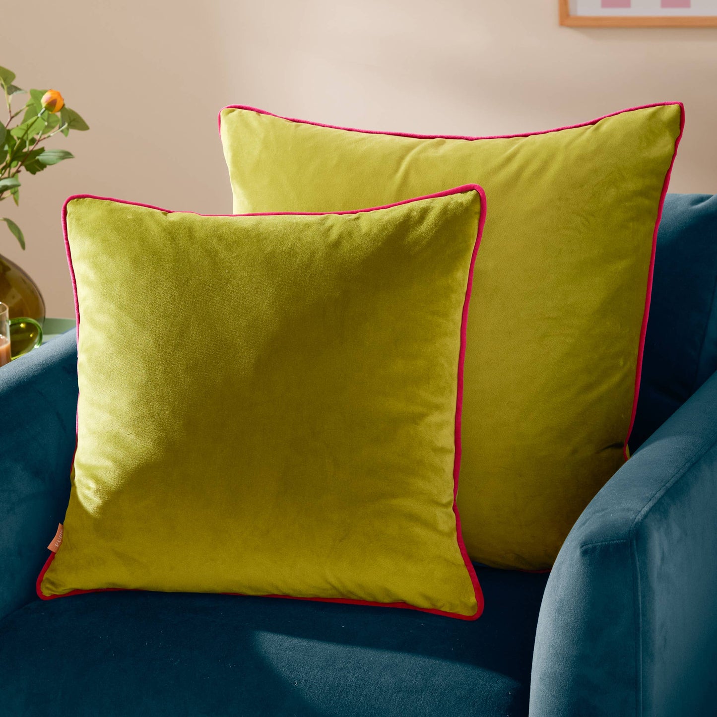 AvaMalis Meridian Velvet Cushion Lime/Hot Pink decorative throw pillow