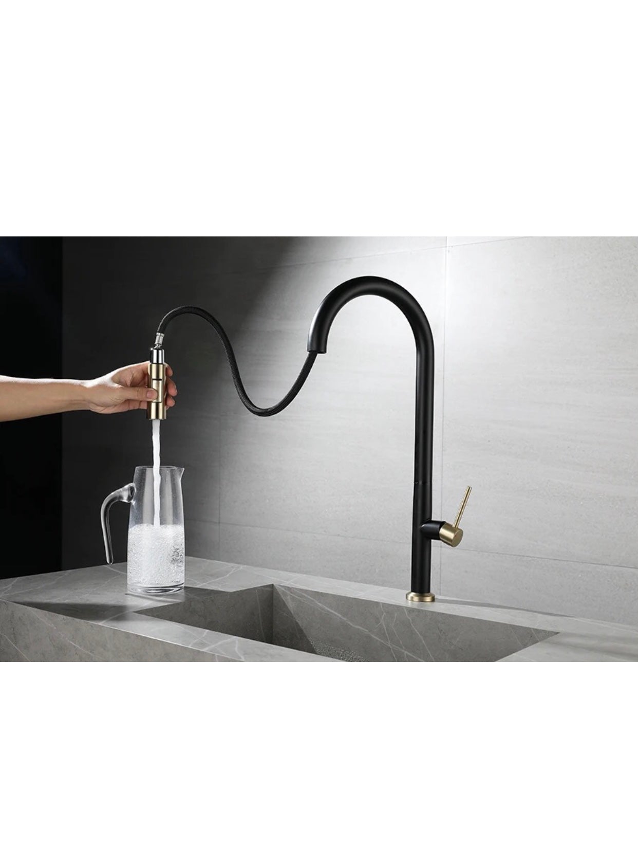 A|M Aquae Luxury 360 degree swivel spout kitchen sink faucet steel single handle pull down kitchen faucet